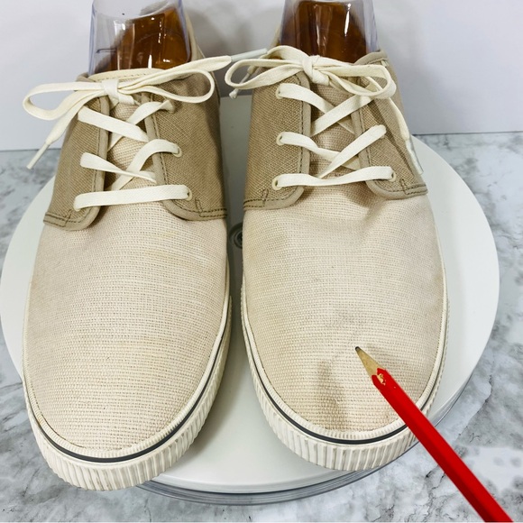 Toms Sneakers Oxford Mens 12 Canvas Ivory Beige Nautical Lace Up Comfort Carlo - Picture 9 of 10